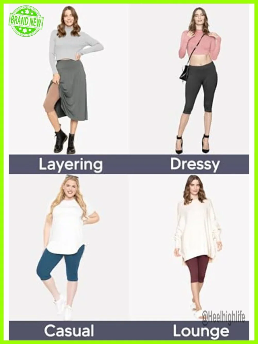 Cotton Spandex Capri Leggings Knee Length Plus Size High Waist